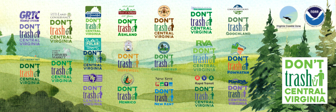 Forest water color painting with set of Don't Trash Central Virginia Partner Logos overlayed
