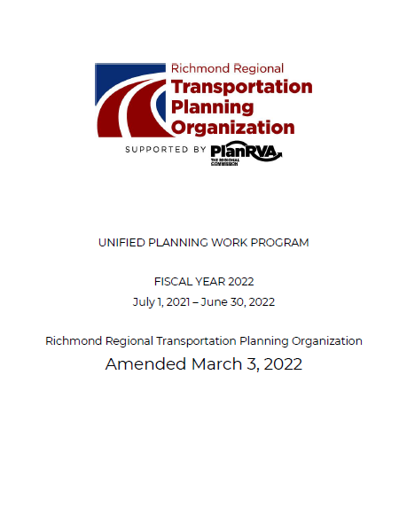 Cover of the FY22 UPWP